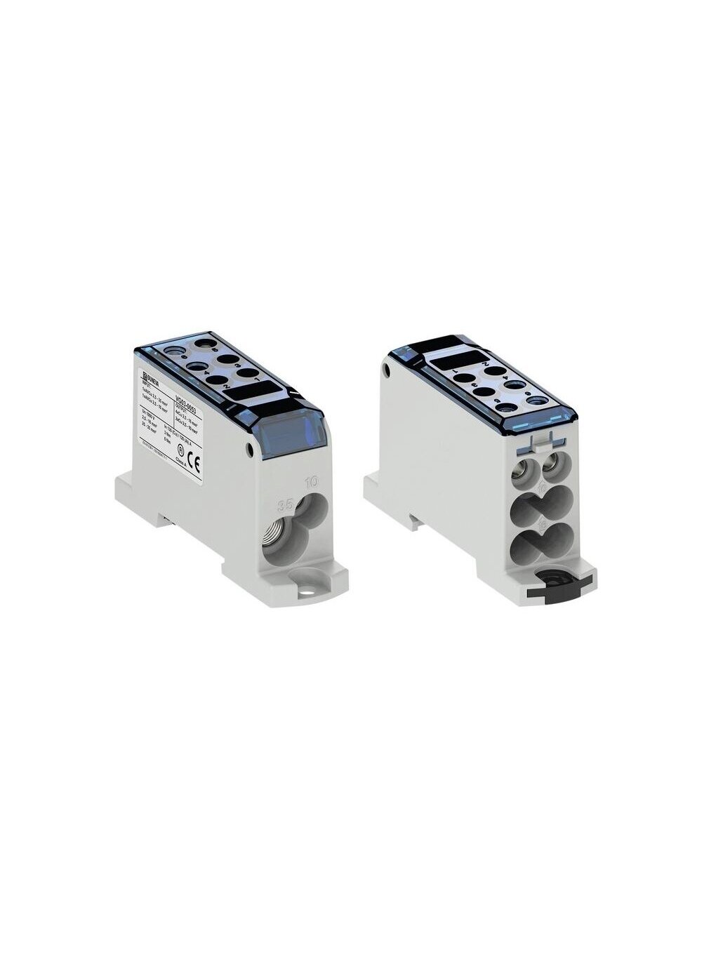 OJL135 Paskirstymo gnybtas Al/Cu 135A In: 1xAl/Cu 2,5-35/1xAl/Cu 2,5-10mm, Out: 4xCu 2,5-16, 2xCu 2,5-10mm, mėlynas