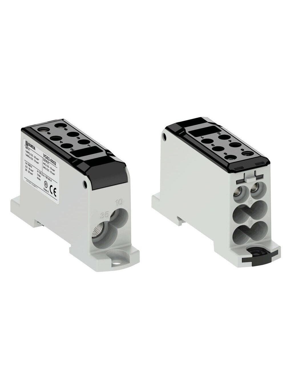 OJL135 Paskirstymo gnybtas Al/Cu 135A In: 1xAl/Cu 2,5-35/1xAl/Cu 2,5-10mm, Out: 4xCu 2,5-16, 2xCu 2,5-10mm, pilkas