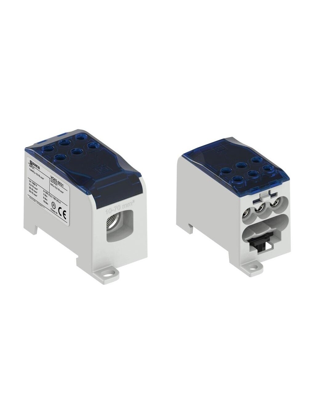 OJL200 Paskirstimo gnybtas Al/Cu 200A In: 1x10-70mm², Out: 6x2,5-16mm², mėlynas