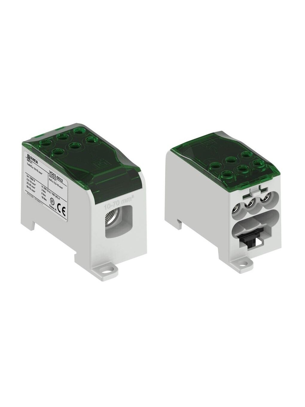 OJL200 Paskirstimo gnybtas Al/Cu 200A In: 1x10-70mm², Out: 6x2,5-16mm², žalias