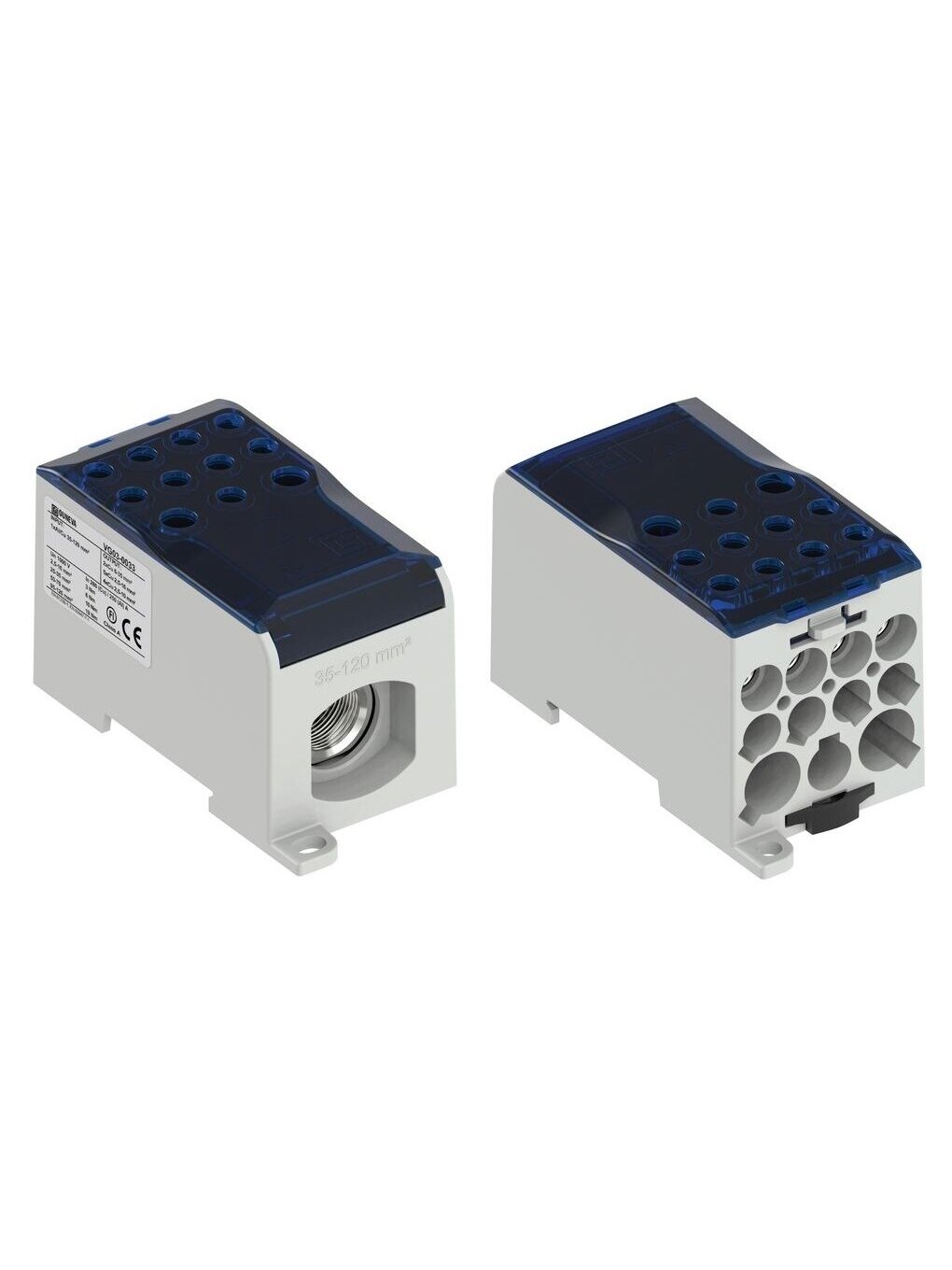 OJL280 paskirstimo gnybtas Al/Cu 280A In: 1x35-120mm², Out: 6x2,5-35mm², 5x2,5-16mm², 4x2,5-10mm², mėlynas