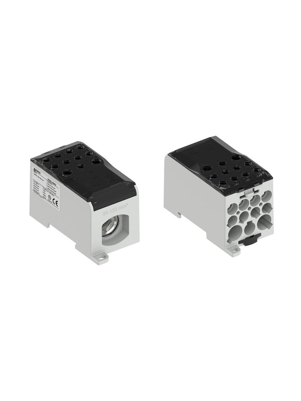 OJL280 paskirstimo gnybtas Al/Cu 280A In: 1x35-120mm², Out: 6x2,5-35mm², 5x2,5-16mm², 4x2,5-10mm², pilkas