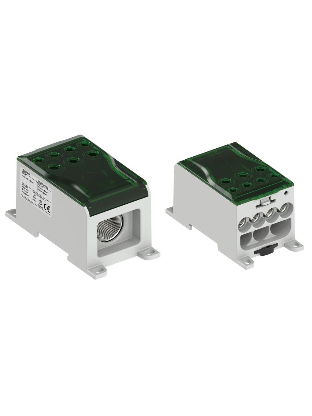 OJL400C Paskirstymo gnybtas Al/Cu 400A In: 1x95-240mm², Out: 4x2,5-35mm², 3x6-50mm², žalias
