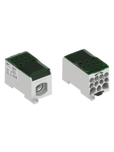 OJL280 paskirstimo gnybtas Al/Cu 280A In: 1x35-120mm², Out: 6x2,5-35mm², 5x2,5-16mm², 4x2,5-10mm², žalias