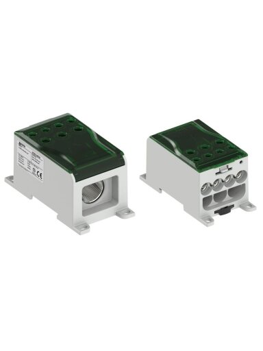 OJL400C Paskirstymo gnybtas Al/Cu 400A In: 1x95-240mm², Out: 4x2,5-35mm², 3x6-50mm², žalias