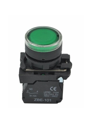 XB5 Mygtukas su pašvietimu Ø22mm 1NA, žalias, LED 24VAC/DC