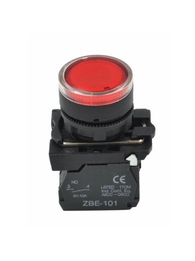 XB5 Mygtukas su pašvietimu Ø22mm 1NU, raudonas, LED 24VAC/DC